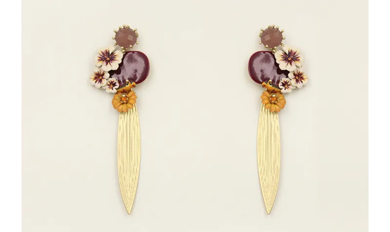 Pendientes perno brillo morado opal con rectangulo