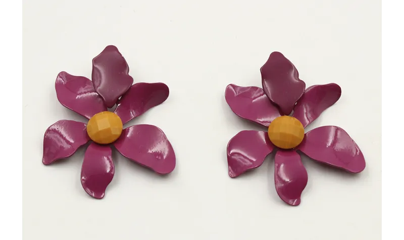 Pendientes flor esmaltada cardenal y brillo mostaz
