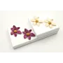 Pendientes flor esmaltada cardenal y brillo mostaz