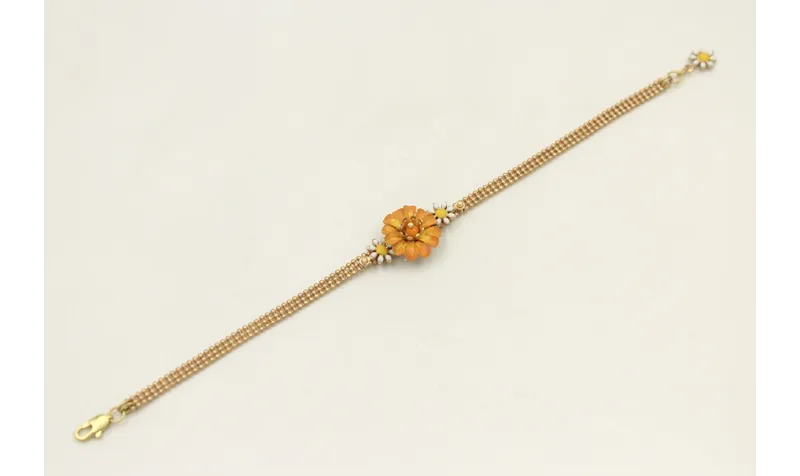 Pulsera cadena bolas 3 bandas dorada mate con marg