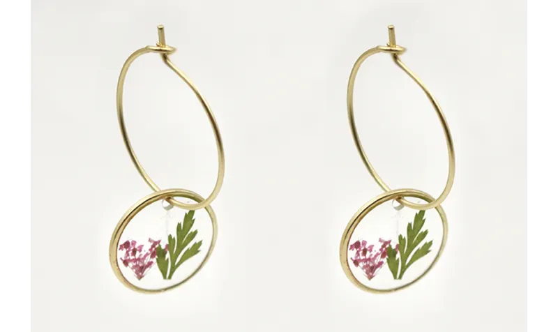 Pendientes aro pequeño con colgante disco cristal