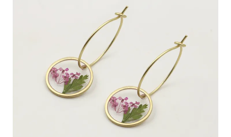 Pendientes aro pequeño con colgante disco cristal