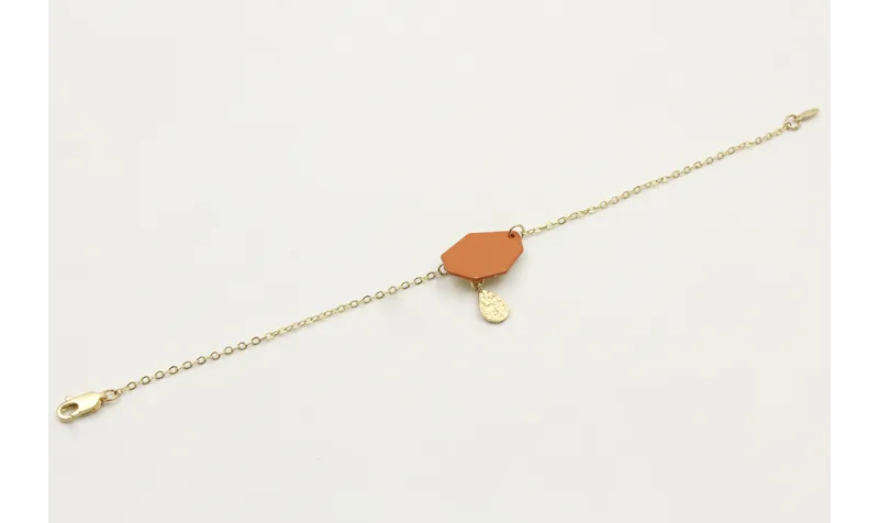 Pulsera cadena de eslabón doarado mate con hexágon