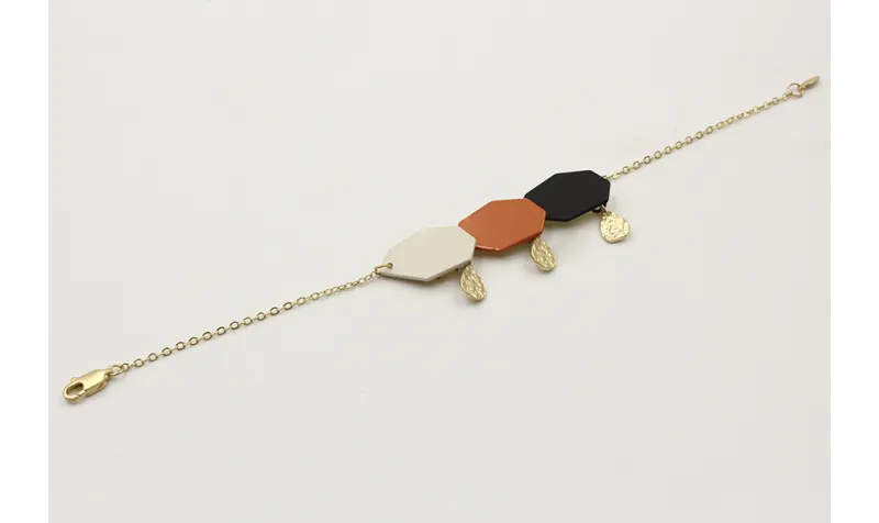 Pulsera cadena de eslabón doarado mate con hexágon