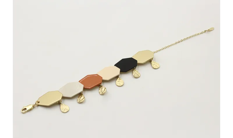 Pulsera cadena de eslabón doarado mate con hexágon