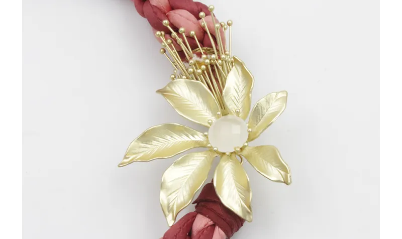 Collar seda granate y salmón con nudo kumihimo y c