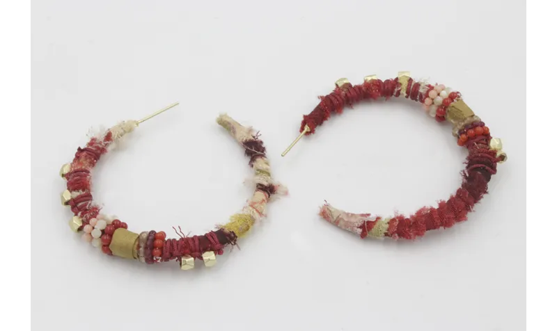 Pendientes aro plano forrado de lazo tubo kimono g