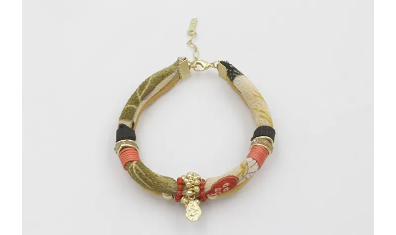 Pulsera seda natural mostaza y lazo tubo kimono ve