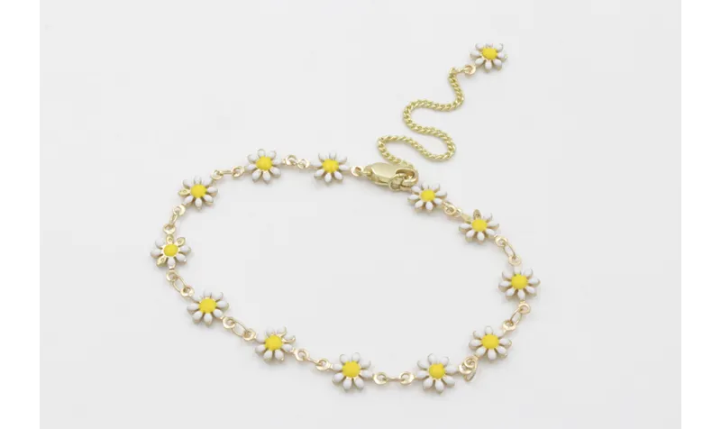 Pulsera de cadena de margaritas blancas con cadena