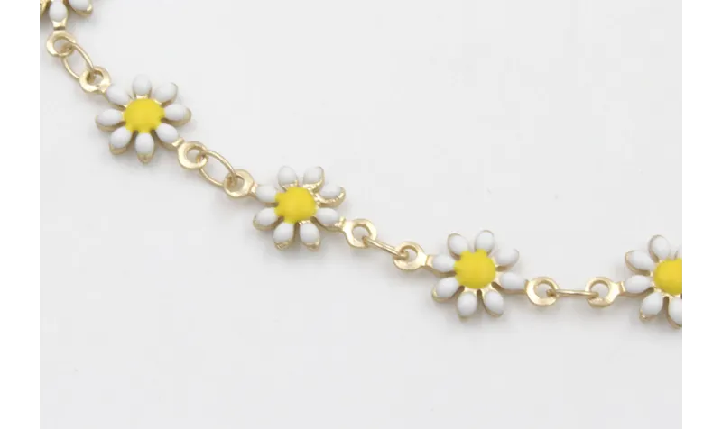 Pulsera de cadena de margaritas blancas con cadena