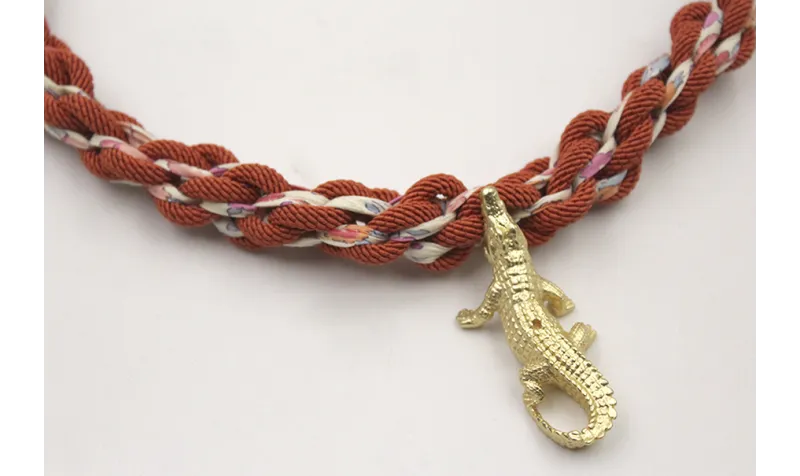 Collar cordón trenzado teja y liberty crema con fl