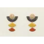 Pendientes con perno de círculo esmaltado beige y 