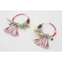 Pendientes aro dorado mate grande con miyuki rojo,