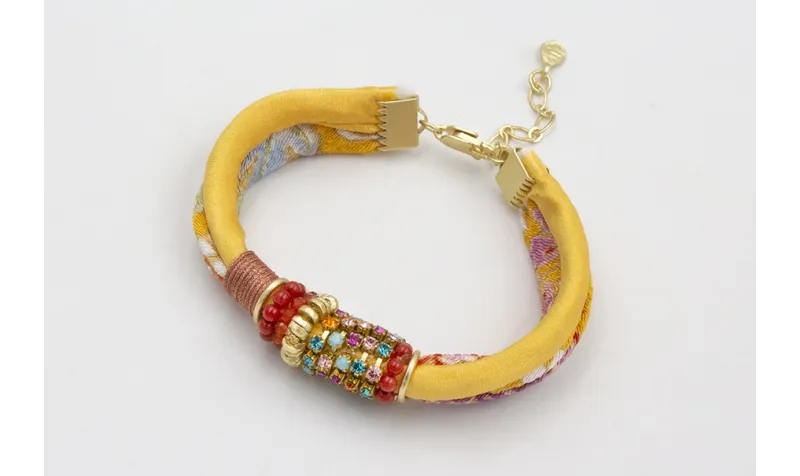 PULSERA SEDA NATURAL AMARILLA Y LAZO TUBO KIMONO A