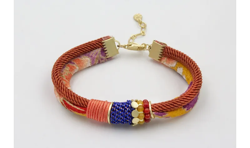 PULSERA LAZO TUBO KIMONO AMARILLO Y CORDÓN RETORCI