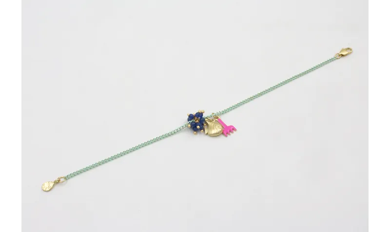 Pulsera cadena eslabón plano turquesa con colgante