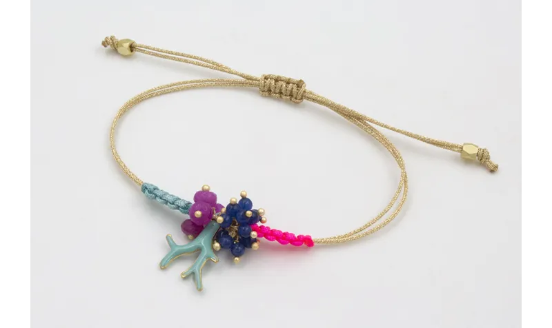 Pulseras hilo dorado con rama esmaltada turquesa, 