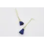 Pendientes listón dorado mate con fleco azulón cas