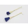 Pendientes listón dorado mate con fleco azulón cas