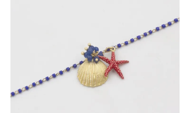 Pulsera cadena miyuki azulona con colgante concha,