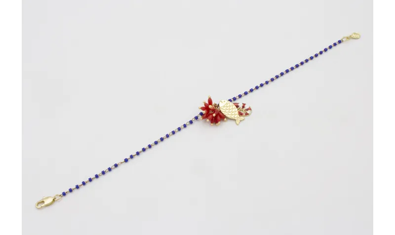 Pulsera cadena miyuki azulona con colgante pez,gam