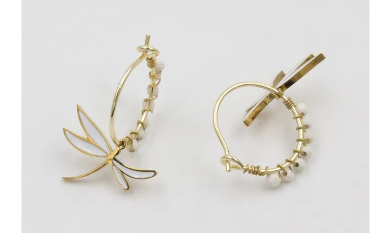 Pendientes acero inoxidable aro con libelula esmal