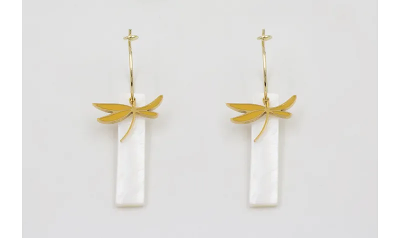 Pendientes acero inoxidable aro con libelula esmal