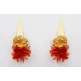 Pendientes hoja alargada dorada mate con flor sobr