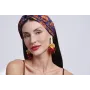 Pendientes hoja alargada dorada mate con flor sobr