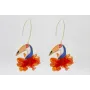 Pendientes V oro mate con tucan esmaltado en blanc