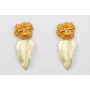  Pendientes hoja dorada mate con flores sobrepuest