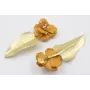  Pendientes hoja dorada mate con flores sobrepuest