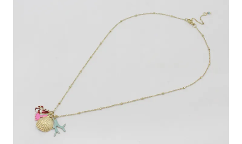 Collar cadena microbola dorada mate con colgantes 