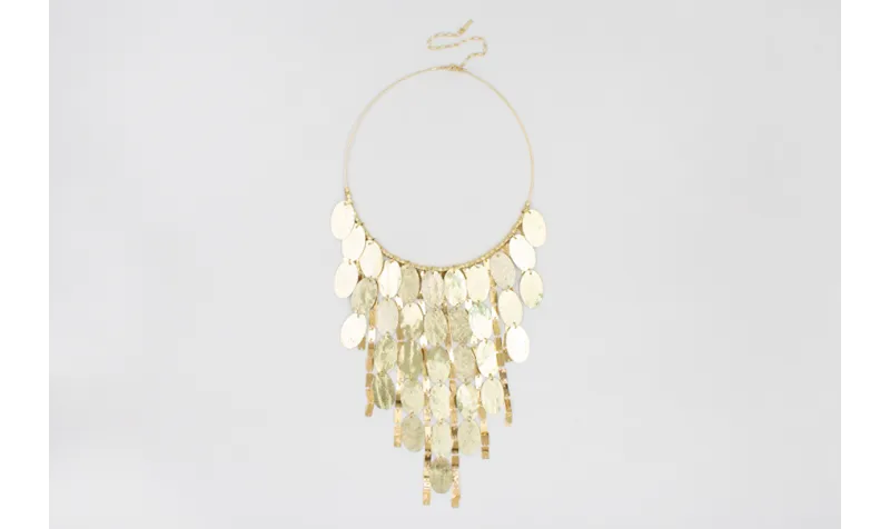 Collar rigido con lentejuelas ovaladas plata y oro