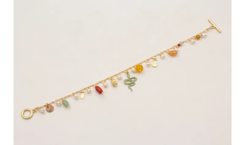 Pulsera cadena medio eslabón dorado mate con colga