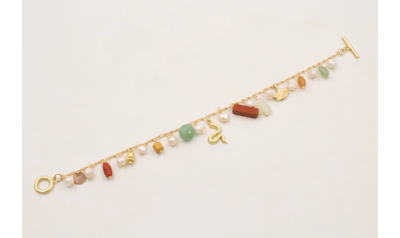 Pulsera cadena medio eslabón dorado mate con colga