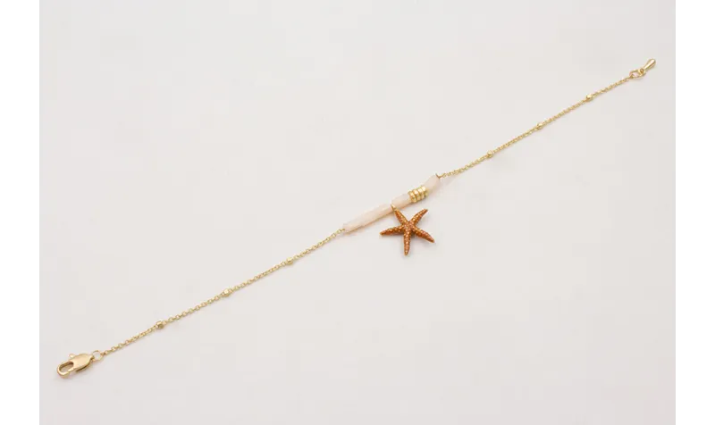 Pulsera cadena microbola con rectangulos beige,est