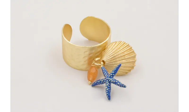 Anillo de arandela con concha dorada,estrella de m