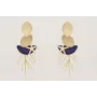 Pendientes ovalos dorados,semicirculo esmaltado az