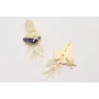 Pendientes ovalos dorados,semicirculo esmaltado az
