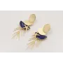 Pendientes ovalos dorados,semicirculo esmaltado az