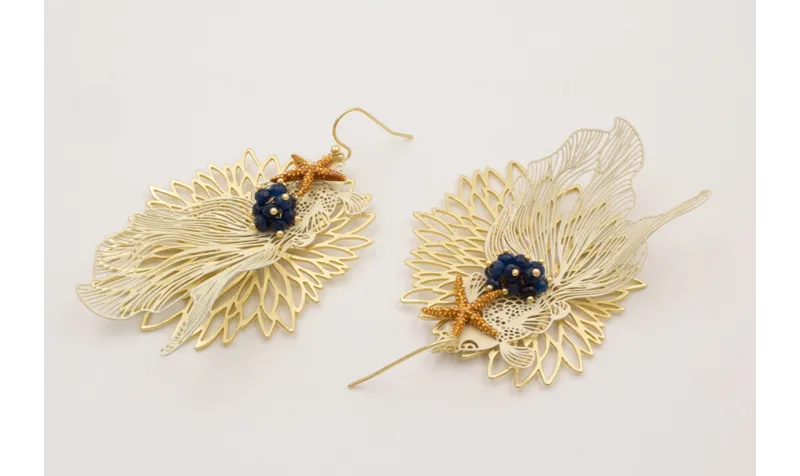 Pendientes gancho hippie,flor de loto,pez tropical