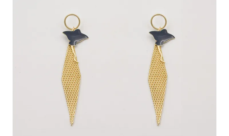 Pendientes malla rombo y manta raya azul oscuro co