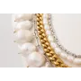 Collar ACERO cadena plateada,tira de perlas,cadena