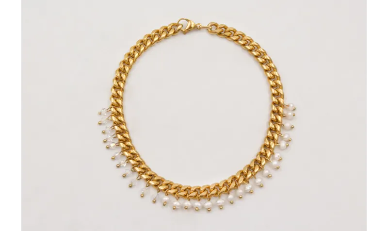 Collar ACERO cadena dorada eslabones plana,tupis d