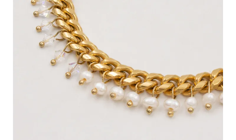 Collar ACERO cadena dorada eslabones plana,tupis d