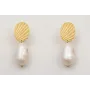 Pendientes perno ACERO estriado con perla de gota 