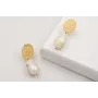 Pendientes perno ACERO estriado con perla de gota 