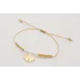 Pulsera nudo macrame con microperla y hoja de ging