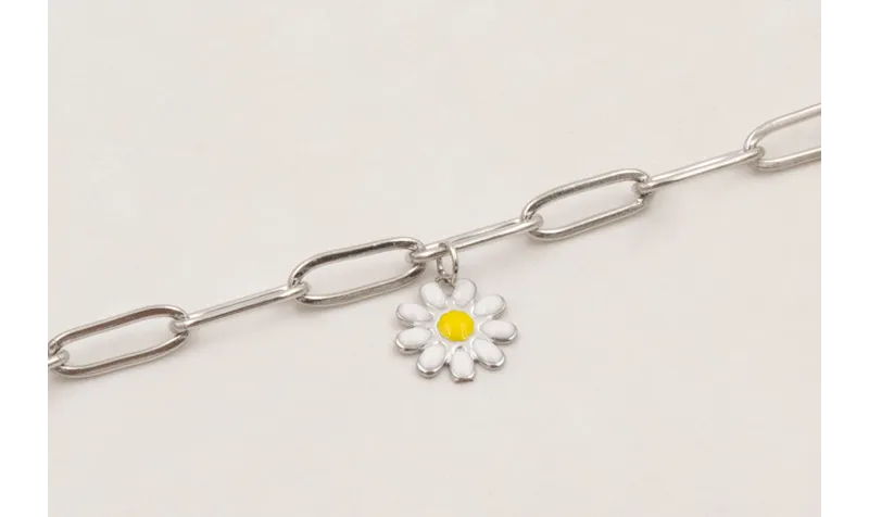 Pulsera cadena ACERO plateada eslabon pequeño con 